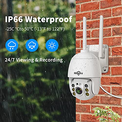 Hiseeu Security Camera Wireless Outdoor, 3Mp Color Night Vision Wifi Home Video Surveillance Pan&Tilt 360° With Motion Detection,Siren/Motion/Light Alarm,2-Way Audio,Ip66 Weatherproof,Work With Alexa #TOP2