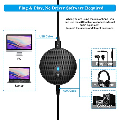 Flauno Mikrofon PC für Konferenz | Konferenzmikrofon 360°USB PC Mikrofon | mit Mute-Taste - Plug 'n Play - Kompatibel… – Bild 5