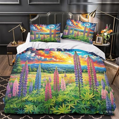 Housse de couette Lupin 3D en microfibre 200x200 pour lit d'enfant et ado