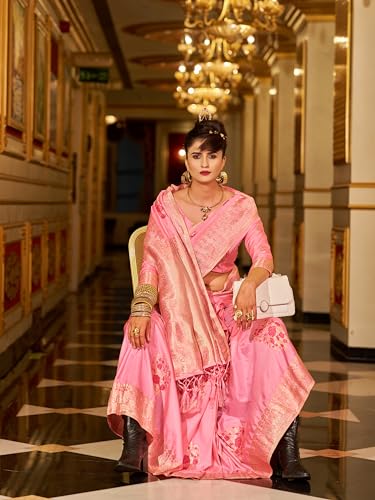 Image of SWORNOF Women's Banarasi silk Saree With Unstitched Blouse Piece