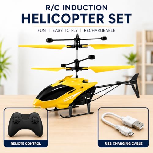 Image of KIDZYMON RC Helicopter with Hand Gravity Sensor, Flying Remote Control Helicopter Toy, Chargeble, 3D Light & Safety Sensor for Kids Age 4+ Years I Pack of 1 (Yellow Black Remote)