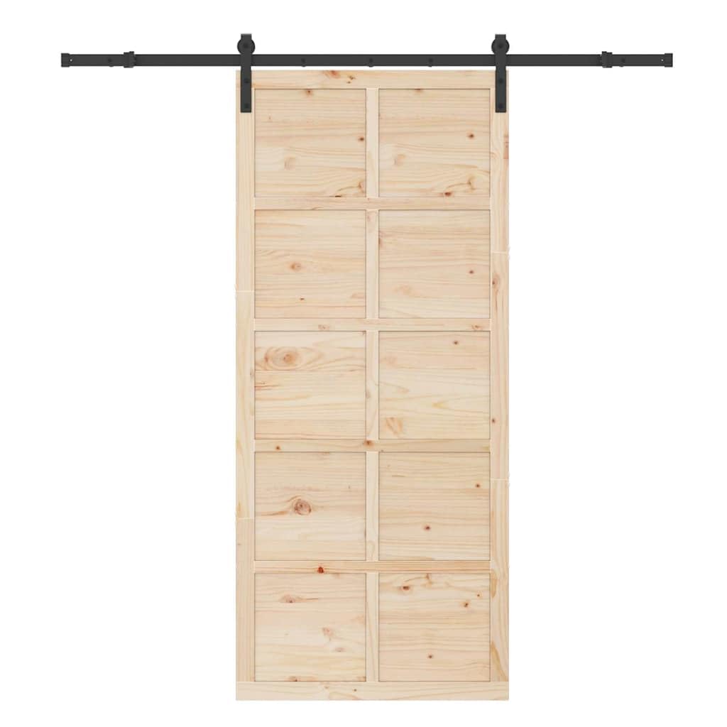vidaXL Puerta de Granero 90 x 208 cm de Madera de Pino Maciza. Color marrón. Tiene un Mecanismo Deslizante y una Textura Suave. Ideal para Usar en Interiores. Su Estilo de Granja la Hace Muy acogedo