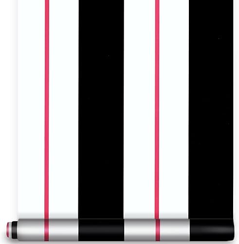 Papel de contacto a rayas para despegar y pegar, papel tapiz a rayas de 17.7 pulgadas x 9.8 pies, color rojonegro, removible para decoración de