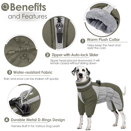AOFITEE Winteroverall für Hunde - Wasserdichter Hundejacke Große Hunde mit Beinen, Winter Warmer Hundemantel mit Geschirr Gefütterter Hundeoverall, Wintermantel Hund für Deutscher Schäferhund
