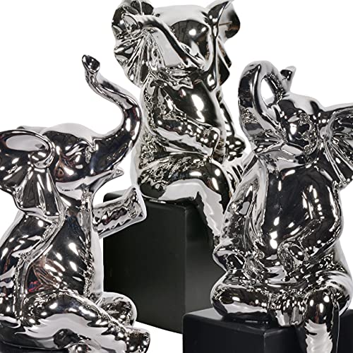 Set de 3 Estatuas de Elefantes de Cerámica con Acabado Cromado Plateado miniatura 5