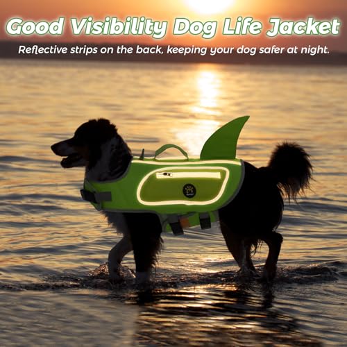 Sheripet Dog Life Jacket, High Buoyancy Shark Dog Safety Vest, Neoprene Pet Life Preserver with Good Visibility & Reflective, Puppy Swim Floating Vest with Handle for Boating (LightGreen, Small) — view 6