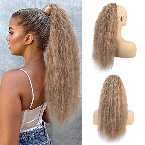 AISI BEAUTY Long Curly Drawstring Ponytails Extension for Black Women 22 inch Kinky Straight Ponytail Hair Piece Clip on Wavy Ponytail(27/30)