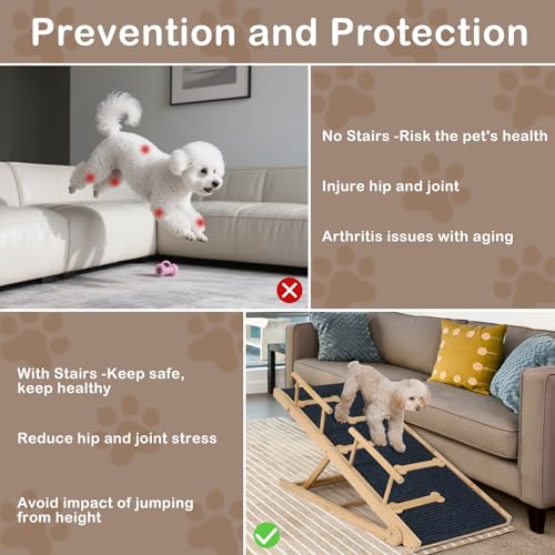 Dog Ramp for Bed, Non-Slip Pet Ramp with 5 Adjustable Heights, Portable Foldable Wooden 40" Long Pet Stairs for Small & Large Old Dogs & Cats - Lightweight & Easy Storage - Image 3