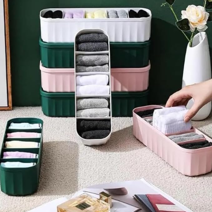 SR Drawer Organizers for Underwear, Socks, Bras, Ties, Undergarments, and Scarves – Closet Storage Dividers for Household Use Wardrobe Storage Box Set of 4 (Multicolor), Plastic