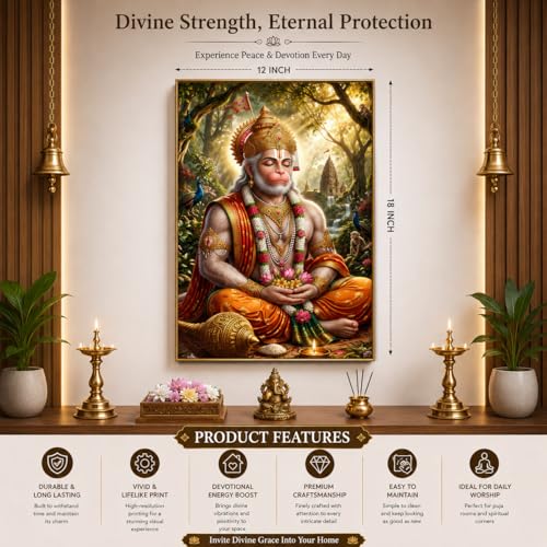 Image of Rangoli Lord Hanuman Ji Self Adhesive Poster 12x18 Inch | Bajrangbali Hindu God Wall Sticker Poster for Home Temple Pooja Room Living Room Bedroom Decor | Spiritual Devotional Wall Art