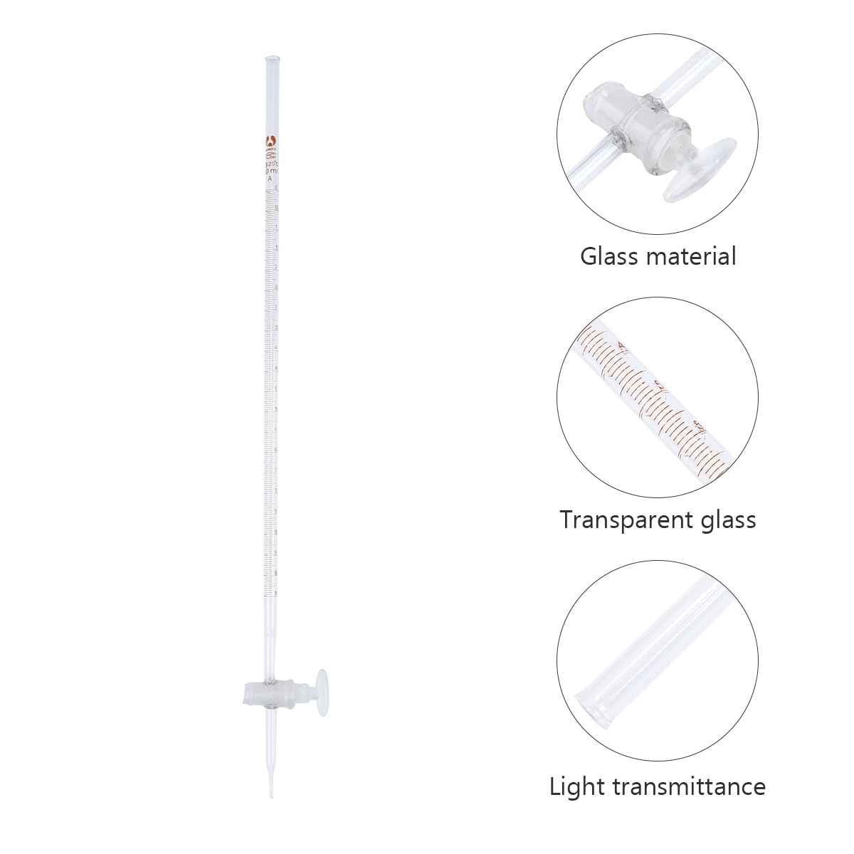 Gatuida Lot de 2 bourrettes acides de 10 ml avec robinet d'arrêt PTFE - Instrument en verre chimique pour junior, lycée, laboratoire et enseignement