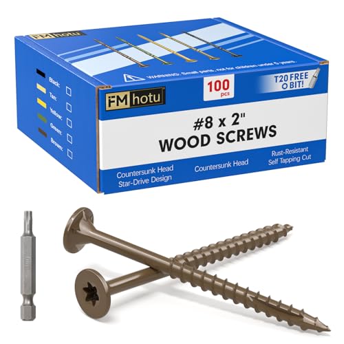 Image of #8 x 2 inch Deck Screws, 100Pcs Star Drive Wood Screws, Rust Resistant Timber Screws for Timber /Log /Landscaping Wood, T20 Star Bit Included, Brown