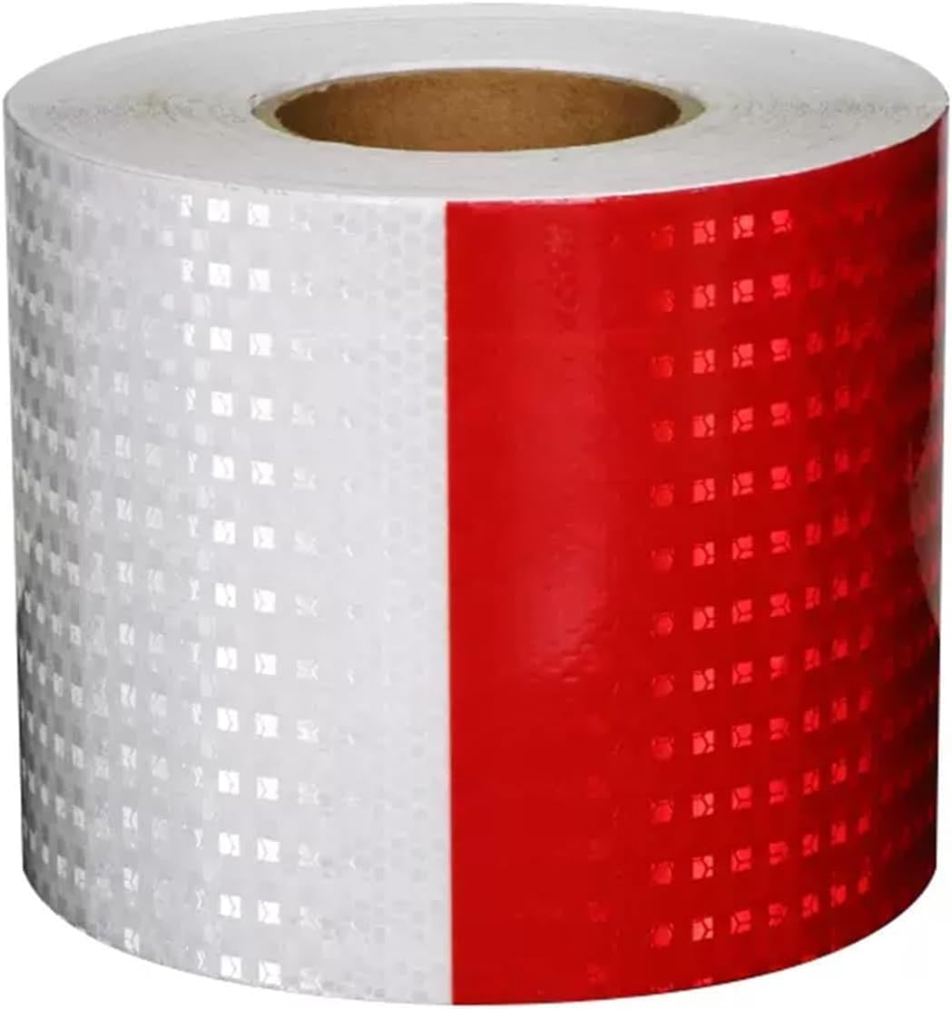Taśma ostrzegawcza odblaskowa, Taśma odblaskowa samoprzylepna wielokolorowa, różne rozmiary, PVC, 50 m(Red White,15 cm x 50 m)