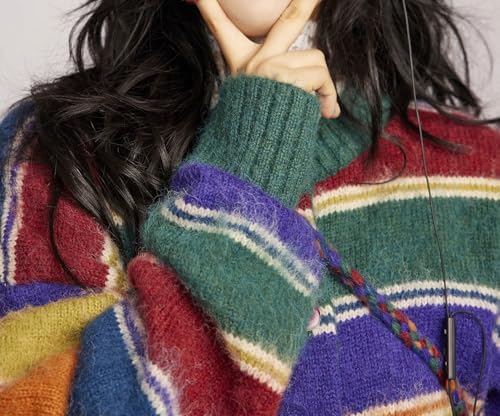 CHARTOU Women Striped Cardigan Sweaters Fall Trendy Rainbow Color Block Open Front Sweater Coats3