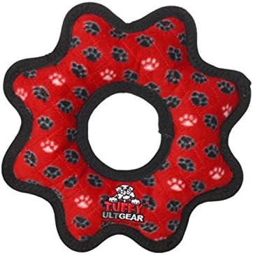 TUFFY- World's Tuffest Soft Dog Toy- Ultimate Gear Ring - Red Paw-Squeakers - Multiple Layers. Made Durable, Strong & Tough.Interactive Play (Tug,Toss & Fetch).Machine Washable & Floats.