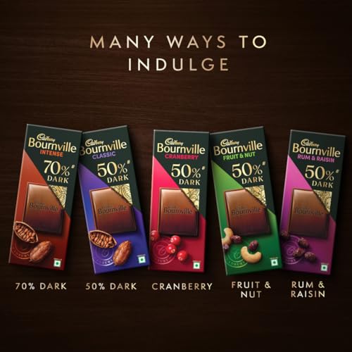 Image of Cadbury Bournville Dark Chocolate Bars Combo (2 x Cranberry78 gm, 2 x Fruit & Nut 75 gm, 2 x 70% Dark Chocolate Bar 75 gm)