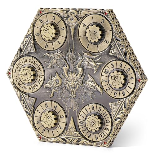 Image of Kabinka DND Dice Set, 7 in 1 Metal Spin-Dial Dice with Storage Bag, Portable Celtic Knot D&D Dice for D4 /D6 /D8 /D10 /D12 /D20 Role Playing Board Games (Bronze)