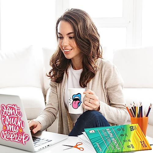 Image of Premium Printable Vinyl Sticker Paper for Inkjet and Laser Printer - 50 White Matte Sticker Paper Waterproof - Excellent Adhesion Paper 8.5 x 11, Fast Dry, Holds Ink Well, Great for Cutting Machines