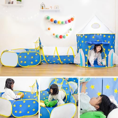 Yuhebaby Play Tent for Kids, Rocket Ship Pop Up Tent With Tunnel and Ball Pit for Toddlers (3-Piece Set), Kid Tents and Playhouses for Boys, Girls, Babies, Toddlers & Pets for Indoor & Outdoor Use, with Carrying Case 6 51zHK903yiL. AC