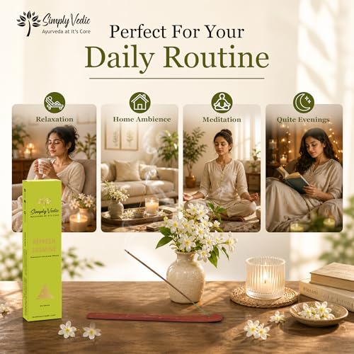Image of Simply Vedic Luxe Jasmine Incense Sticks (50 Sticks) Hand Rolled Masala Agarbatti with Holder | Natural Long Lasting Fragrance for Puja Home Fragrance Meditation Floral Aroma Low Smoke
