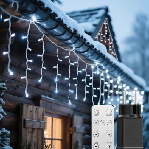 Cortina Luces Navidad Exterior 10M, 400LED Cadena de Luces, Guirnalda Luces de Cascada Prolongable, Función de Memoria, Temporizador, Decoración para Navidad, Fiesta, Boda, Jardín, Balcón, Ventana