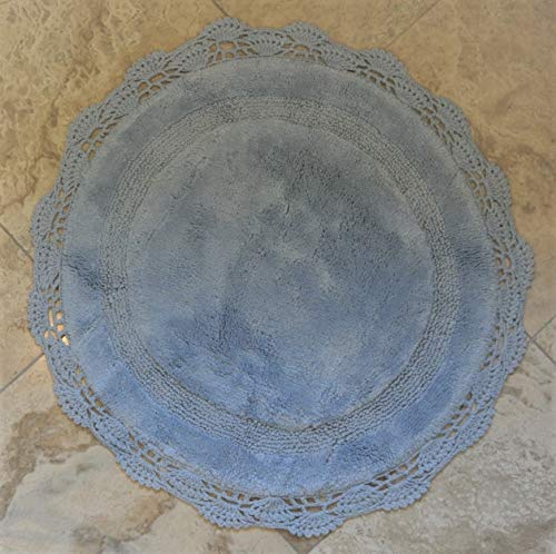 WARISI - Crochet Collection - Designer, Plush 100% Cotton Round, Oval Bath Area Rug (28 inches, Baby Blue)