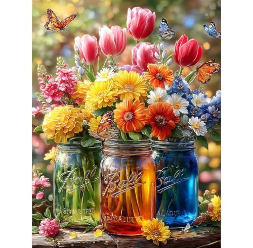 Image of QENSPE Diamond Art Kits for Adults, Flowers Diamond Painting Kits