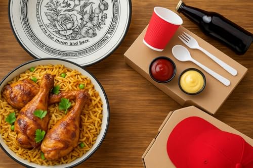 Image of Ceramic Pasta Plate, 20.4 cm, Black & White Floral, Pack of 2 | Porcelain Dinner Plates, Microwave & Dishwasher Safe, Food Grade Ceramic