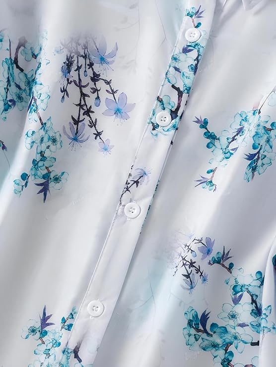 Image of Gufrina Women Floral Printed Shirt Short Sleeve Button Down Top | Casual Summer Blouse Lightweight Soft Fabric Regular Fit Stylish Top