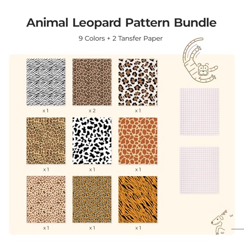 Image of HTVRONT Leopard Permanent Vinyl 10 Pack Compatible with Cricut Machines | Animal Pattern Permanent Vinyl Sheets, 12 inch X 10 inch, 2 Transfer Paper, Cheetah Cow Print Adhesive Sheets, For Crafting Projects