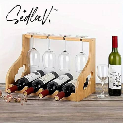 Soporte para botellas y copas de vino de bambú doble capa miniatura 2
