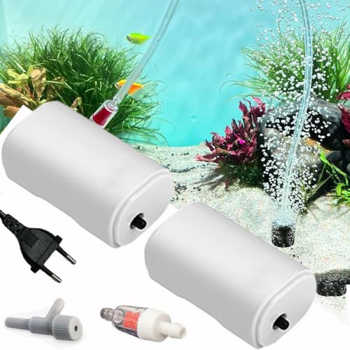 2 pezzi 25 decibel pompa ad aria per acquario, 200 l/h, potente aeratore per acquari fino a 100 l, con accessori