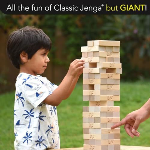 Image of Jenga Giant Challenge, Stacking Game with Tournament Chart & Travel Bag, Party Game for Kids & Adults, Stacks to 3 Feet