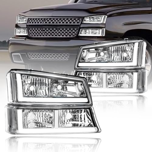 Fullux LED DRL Headlights Assembly fit 2003-2006 Chevy Silverado & Avalanche 1500 2500 without...