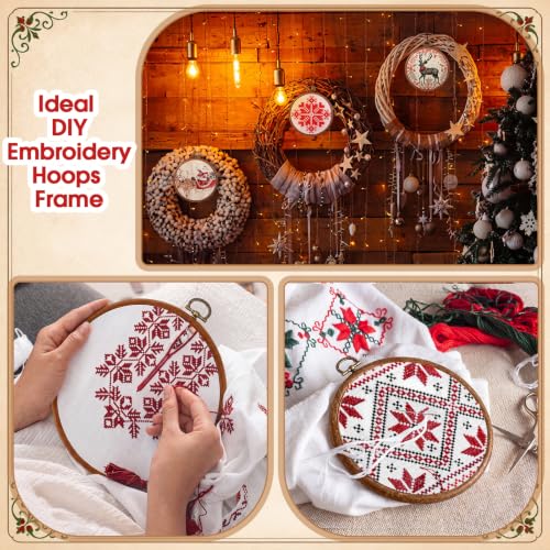 Image of Burbell 5.1 Inch 12 Pcs Pcs Spring Round Embroidery Hoops Frame | Circle Rubber Hoops Ring Display Cross Stitch Ornament Imitated Wood Frame Kits for Christmas in July Craft Sewing DIY Gifts