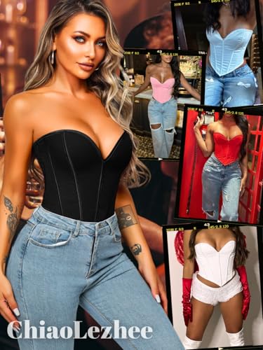 Image of ChiaoLezhee Heart Corset Top For Women, Sexy Concert Outfits Going Out, Strapless Crop Top, Overbust Bustier