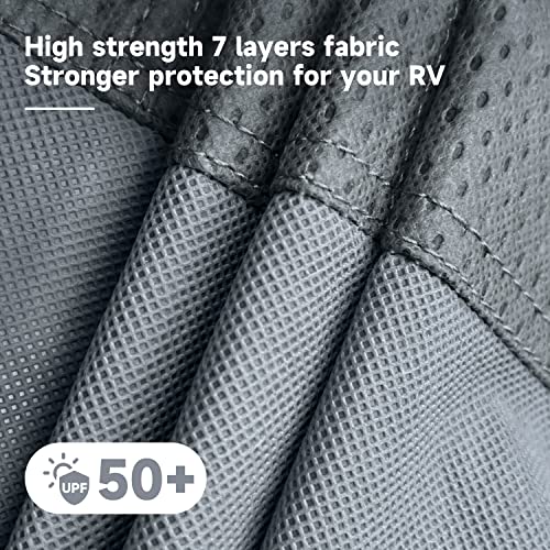 Image of VINPATIO RV Cover, 7 Layers Heavy Duty RV & Trailer Cover, Toy Hauler Cover Fits 22'-24' RV Travel Trailer Camper Cover with Tongue Jack Cover, Extra Windproof Straps, Gutter Covers