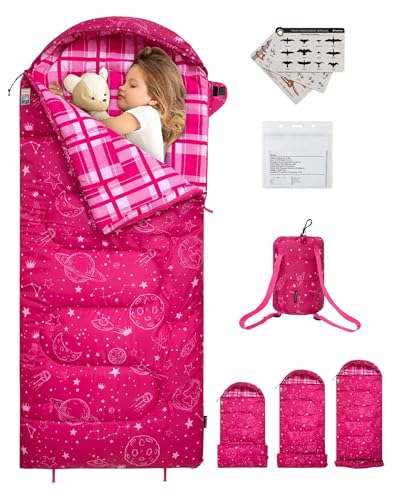 KingCamp 45 F Kids Sleeping Bag, Lightweight Waterproof & Compact Flannel Sleeping Bags Cold Weather & Warm Youth Essentials Gear Accessories for Camping, Fits 10-12 Children up to 5'5" Tall