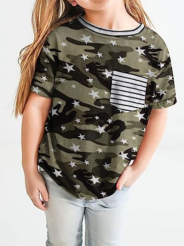 Girls Camo Shirt Kids Camouflage Stars Stripe T Shirt Summer School Tees Short Sleeve Sport Tops with Pocket3