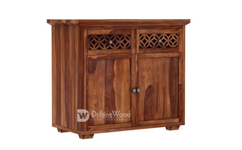 DRIFTINGWOOD Solid Sheesham Wood Sideboard Tv Cabinet for Living Room | Free Standing Movable Tv Unit Side Board Table with 2 Drawer & 2 Door Cabinet Storage Furniture for Home | Teak Brown Finish