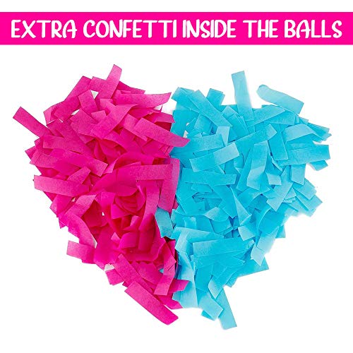 UP Shop Gender Reveal Tennis Ball Set - 2 Balls with Powder and Confetti - Pink and Blue - Image 3