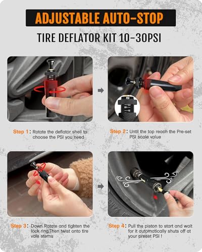 Image of Pro-Calibrated Tire Deflator kit 10-30PSI(4PCS) ±2 PSI High Accuracy, CNC-Machined Brass, Air Down Tire Deflators for Off-Road, SUV, Truck