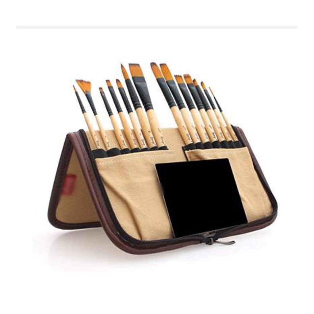 14-teiliges Pinsel-Set aus Acryl, Aquarellpinsel mit Federmäppchen für Schule, Künstler, Malen, Zeichnen (Argento)