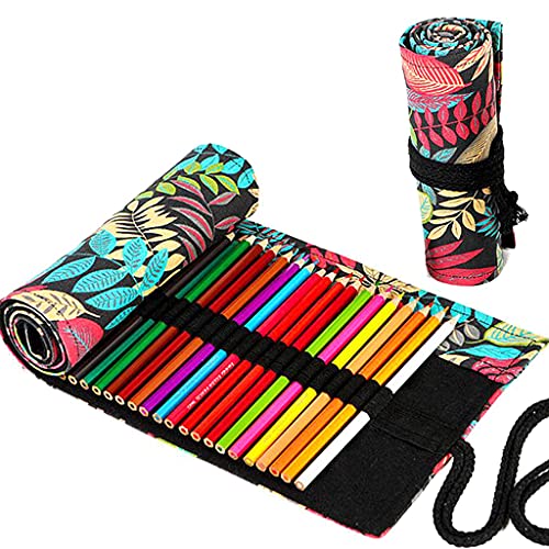Trousses Crayons Rouleau, Ouceanwin 72 Trous Étui à Crayons en Toile pour Garçons et Filles, Portable Trousses Scolaire en Toile à Enrouler de Crayon pour Le Stockage, Rangement, Écriture, Dessin Cover