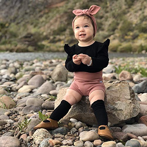 Infant Toddler Baby Girl Top 6 12 24 Months Clothes Basic Black Plain Ruffle Tee Long Sleeve T-Shirts Blouse Clothes 6-12 Months