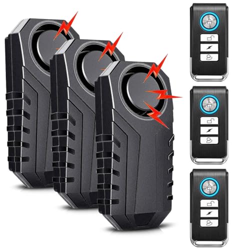 113dB Bike Alarm, Greencycle 3PK Bike Alarm with Remote, Anti-Theft Vibration Security Alarm for E-Bike Vehicle Bicycle Electric Tricycle, Sensitivity Adjustable, IP55 Waterproof, SOS Function
