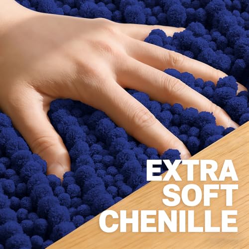 Image of OLANLY Long Bathroom Rugs Runner 59x20, Thick Soft and Absorbent Chenille Bath Mat, Non-Slip, Machine Washable Quick Dry Bath Rugs for Tub Shower Floor, Home Decor Accessories, Navy Blue