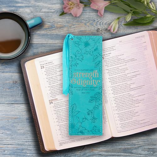 Image of Christian Art Gifts Faux Leather Scripture Bookmark: Strength and Dignity
