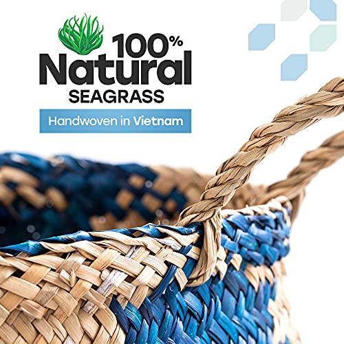 Symmetric Matrix Plant Basket, Seagrass Belly Basket, Stylish Indoor Boho Basket, Versatile Basket Planter Or Rattan Planter, Woven Seagrass Baskets For Home Decor - Planter Basket, Blue, Medium #TOP4