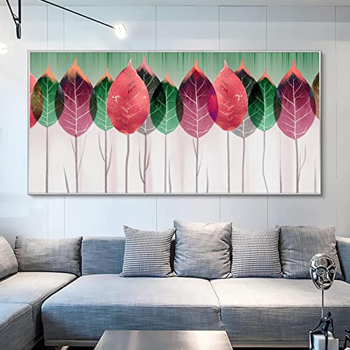 Affiche aquarelle abstraite feuilles plume poisson 50x100cm sans cadre pour decoration murale